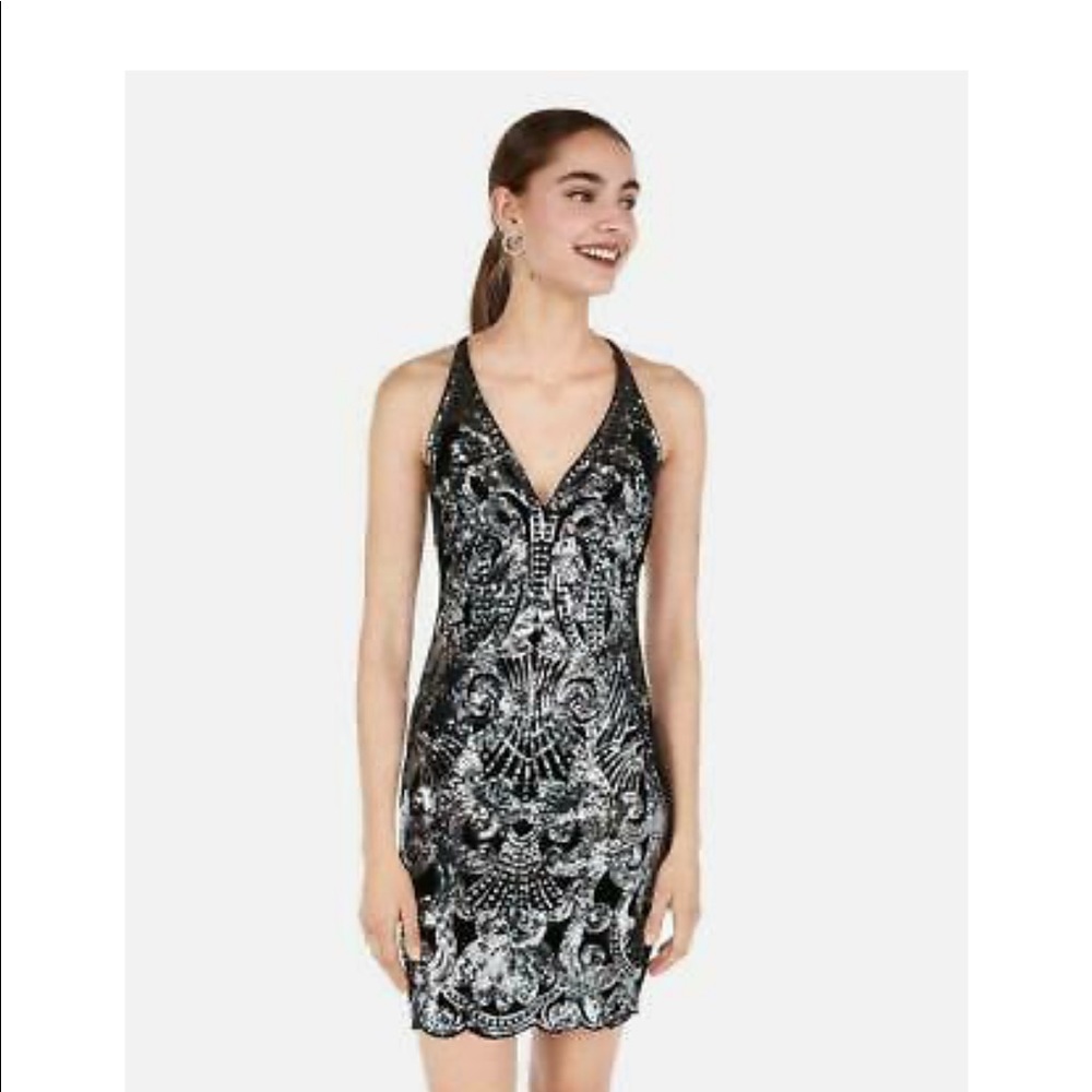 Express Black Sequined Velvet w/ Low Back